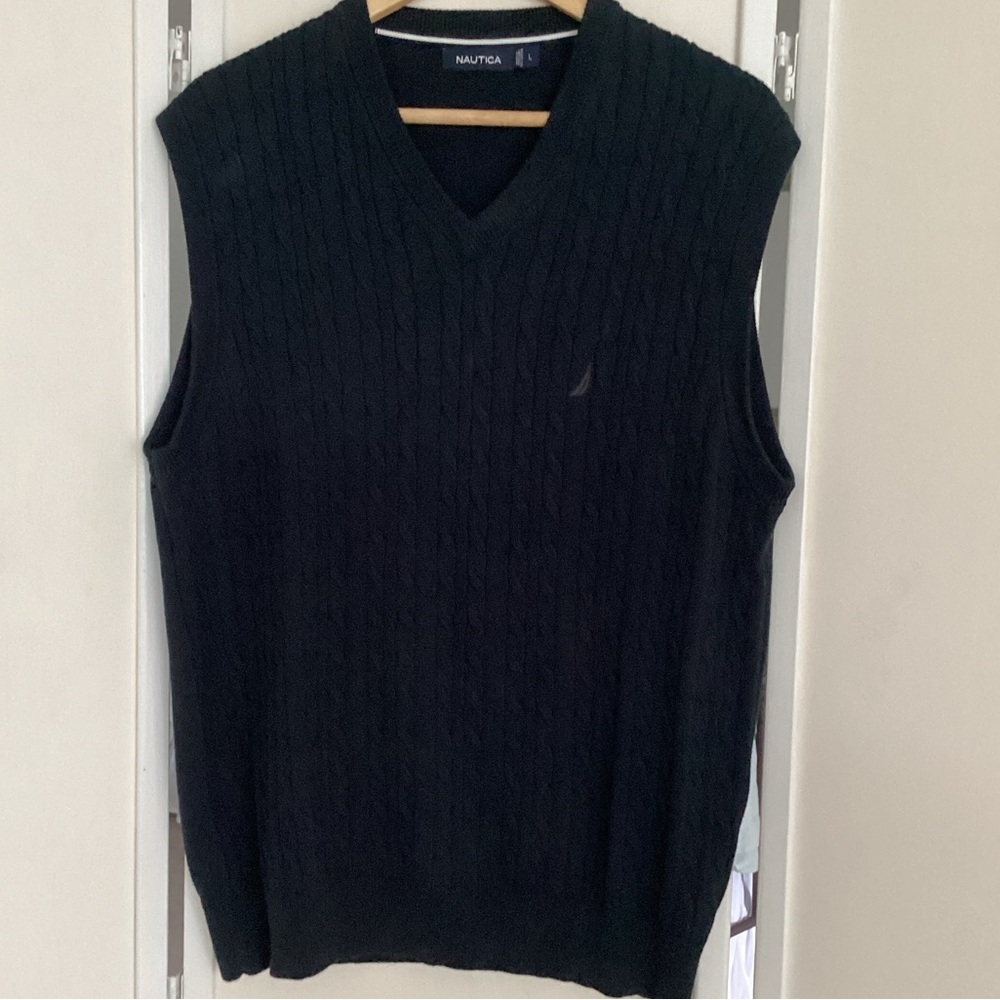 NAUTICA pullover sweater vest golf preppy Sz L navy v-neck  EUC - Picture 2 of 7
